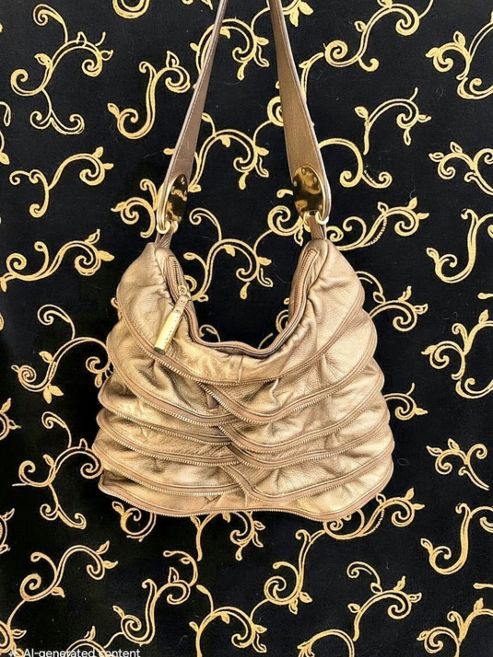 Bodhi Luxury S7818 Bronze Metallic, Ruffle Leather Hobo Bag